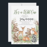 Invitation d'anniversaire Forest Friends Wild One<br><div class="desc">Célébrez votre petit sauvageon avec cette invitation de 1er anniversaire enchantée de la forêt de la forêt. Adorables animaux de la forêt, champignons fantaisistes et verdure luxuriante aquarelle créent une scène extérieure magique parfaite pour les garçons ou les filles. Des tons terreux doux et des détails rustiques donnent une atmosphère...</div>