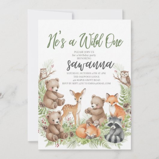 Invitation d'anniversaire Forest Friends Wild One (Devant)