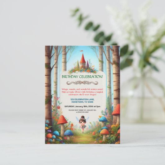 Invitation d'anniversaire Forêt de Conte de Fée (Debout devant)