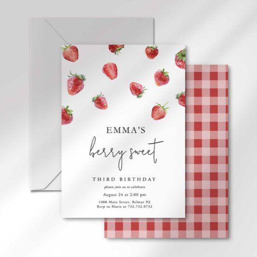 Invitation d'anniversaire fraise aux fruits rouges