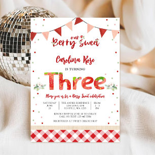 Invitation d'anniversaire fraise douce aux baies