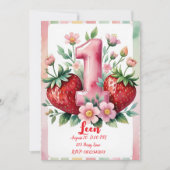 Invitation d'anniversaire fraise | Fille rose roug (Devant)