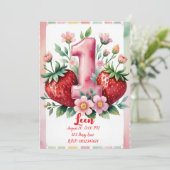 Invitation d'anniversaire fraise | Fille rose roug (Debout devant)