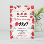 Invitation d'anniversaire fraise modifiable (Debout devant)