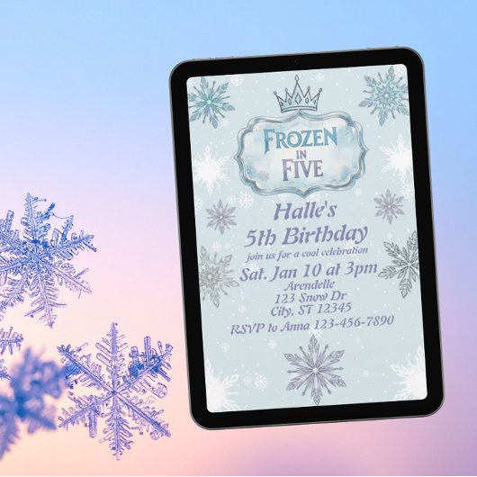 Invitation d'anniversaire Frozen en cinq flocons d