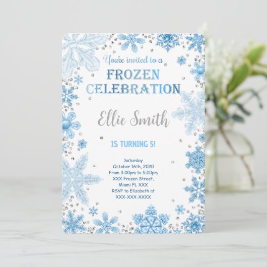 Invitation d'anniversaire Frozen modifiable (Debout devant)