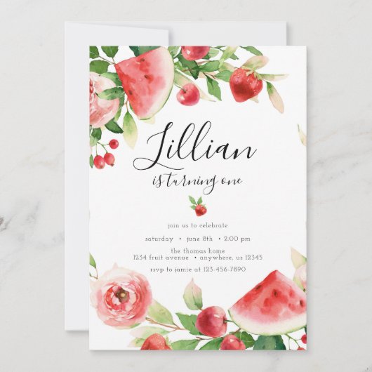 Invitation d'anniversaire Fruit de verdure estival (Devant)