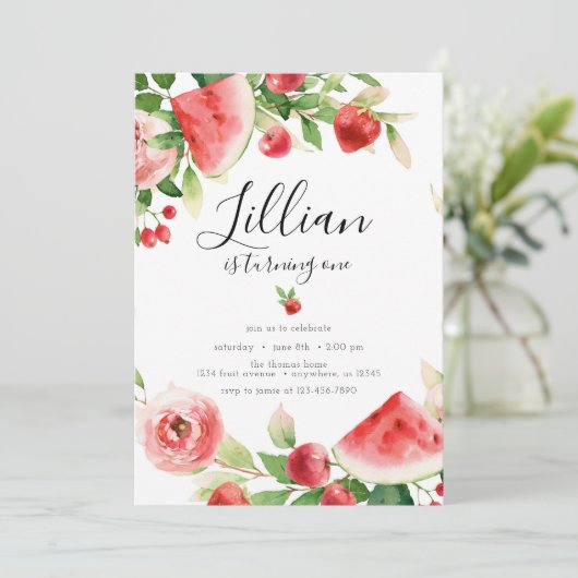 Invitation d'anniversaire Fruit de verdure estival (Debout devant)