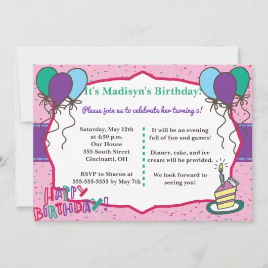 Invitation d'anniversaire Fun Girl (Devant)