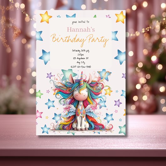 Invitation d'anniversaire Fun Star Licorne Féminin