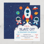Invitation d'anniversaire Fusée spatiale Astronaut (Devant / Derrière)