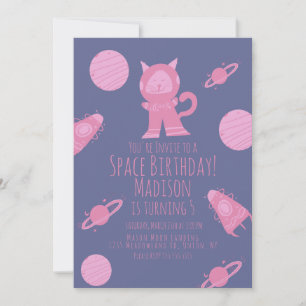 Invitation d'anniversaire Galaxie Rose Violet Chat