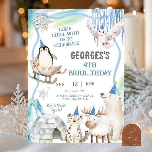 Invitation d'anniversaire garçon animaux arctiques