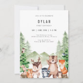 Invitation d'anniversaire garçon animaux de la for (Devant)