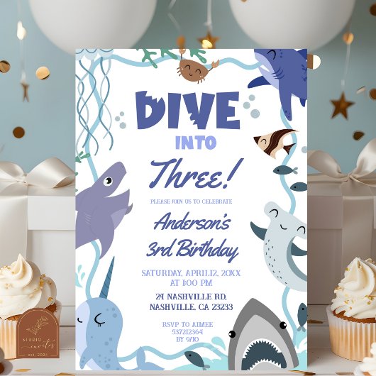 Invitation d'anniversaire Garçon Animaux Marins Pl