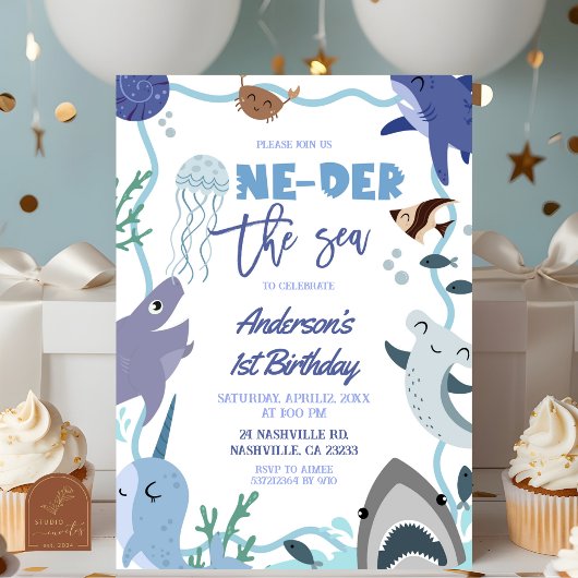 Invitation d'anniversaire garçon animaux marins so
