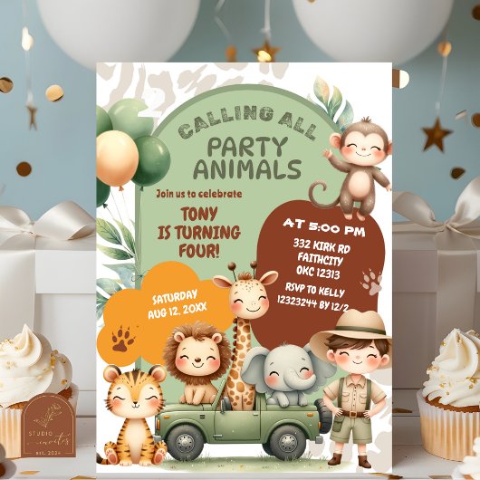 Invitation d'anniversaire garçon aventure animaux