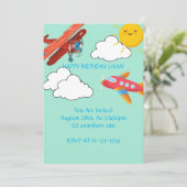 Invitation d'anniversaire garçon avion bleu rouge  (Debout devant)