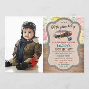 Invitation d'anniversaire garçon avion vintage - T