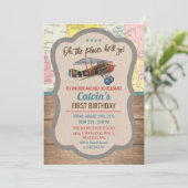 Invitation d'anniversaire garçon avion vintage - T (Debout devant)