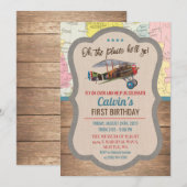 Invitation d'anniversaire garçon avion vintage - T (Devant / Derrière)