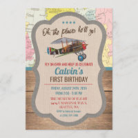 Invitation d'anniversaire garçon avion vintage - T