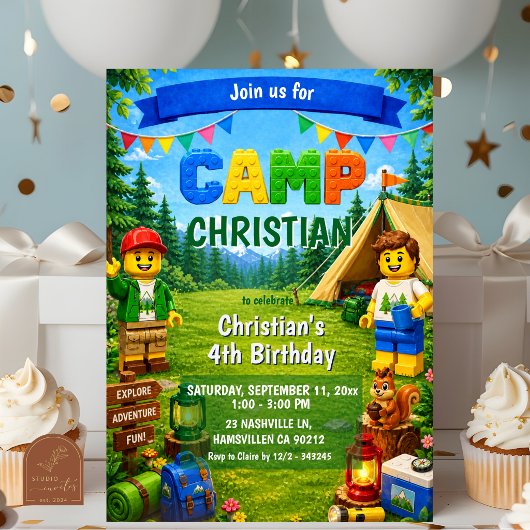 Invitation d'anniversaire garçon Bricks Camp
