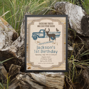 Invitation d'anniversaire garçon camion cerf rusti
