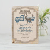 Invitation d'anniversaire garçon camion cerf rusti (Debout devant)