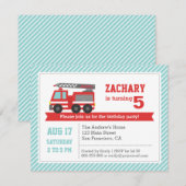 Invitation d'anniversaire garçon camion de pompier (Devant / Derrière)