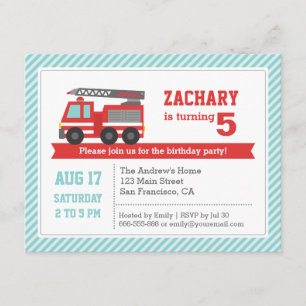 Invitation d'anniversaire garçon camion de pompier