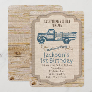 Invitation d'anniversaire garçon camion rustique -