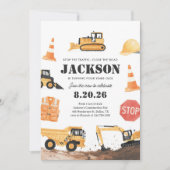 Invitation d'anniversaire garçon camions de constr (Devant)