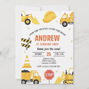 Invitation d'anniversaire garçon construction mode