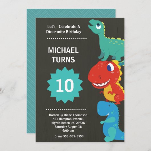 Invitation d'anniversaire garçon dinosaure tout âg (Devant / Derrière)