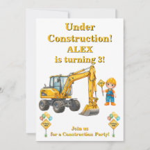Invitation d'anniversaire garçon en construction