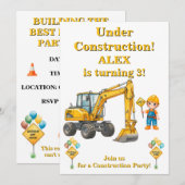Invitation d'anniversaire garçon en construction (Devant / Derrière)