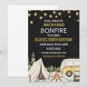 Invitation d'anniversaire garçon feu de camp arriè (Devant / Derrière)