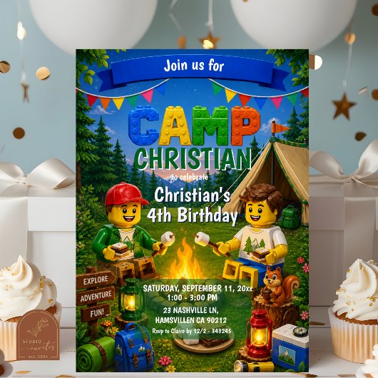 Invitation d'anniversaire garçon feu de camp S'mor