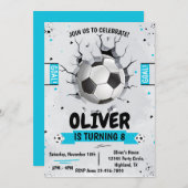 Invitation d'anniversaire garçon foot bleu  (Devant / Derrière)