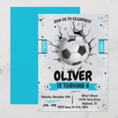 Invitation d'anniversaire garçon football bleu (Devant / Derrière)