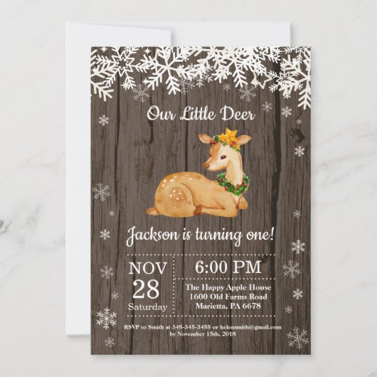 Invitation d'anniversaire garçon hiver cerf rustiq (Devant)