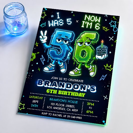 Invitation d'anniversaire garçon Neon Glow 6 ans