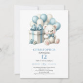 Invitation d'anniversaire garçon ours en peluche b (Devant)