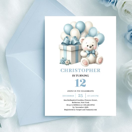 Invitation d'anniversaire garçon ours en peluche b