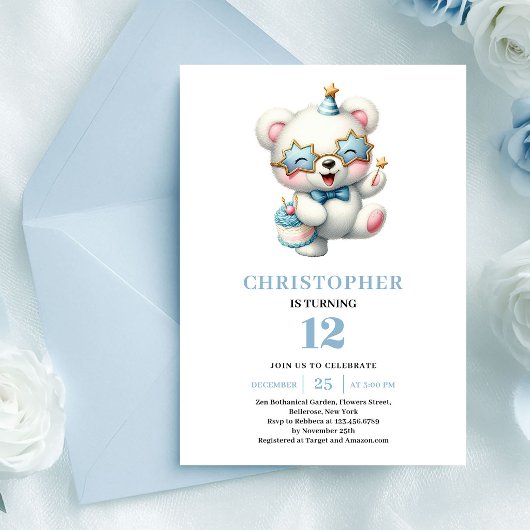 Invitation d'anniversaire garçon ourson mignon ble