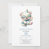 Invitation d'anniversaire garçon ourson mignon ble (Devant)