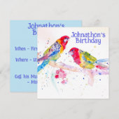 Invitation d'anniversaire garçon perroquet Rosella (Devant / Derrière)