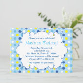 Invitation d'anniversaire garçon Pois bleu jaune (Debout devant)
