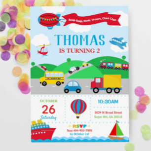 Invitation d'anniversaire garçon pour les transpor